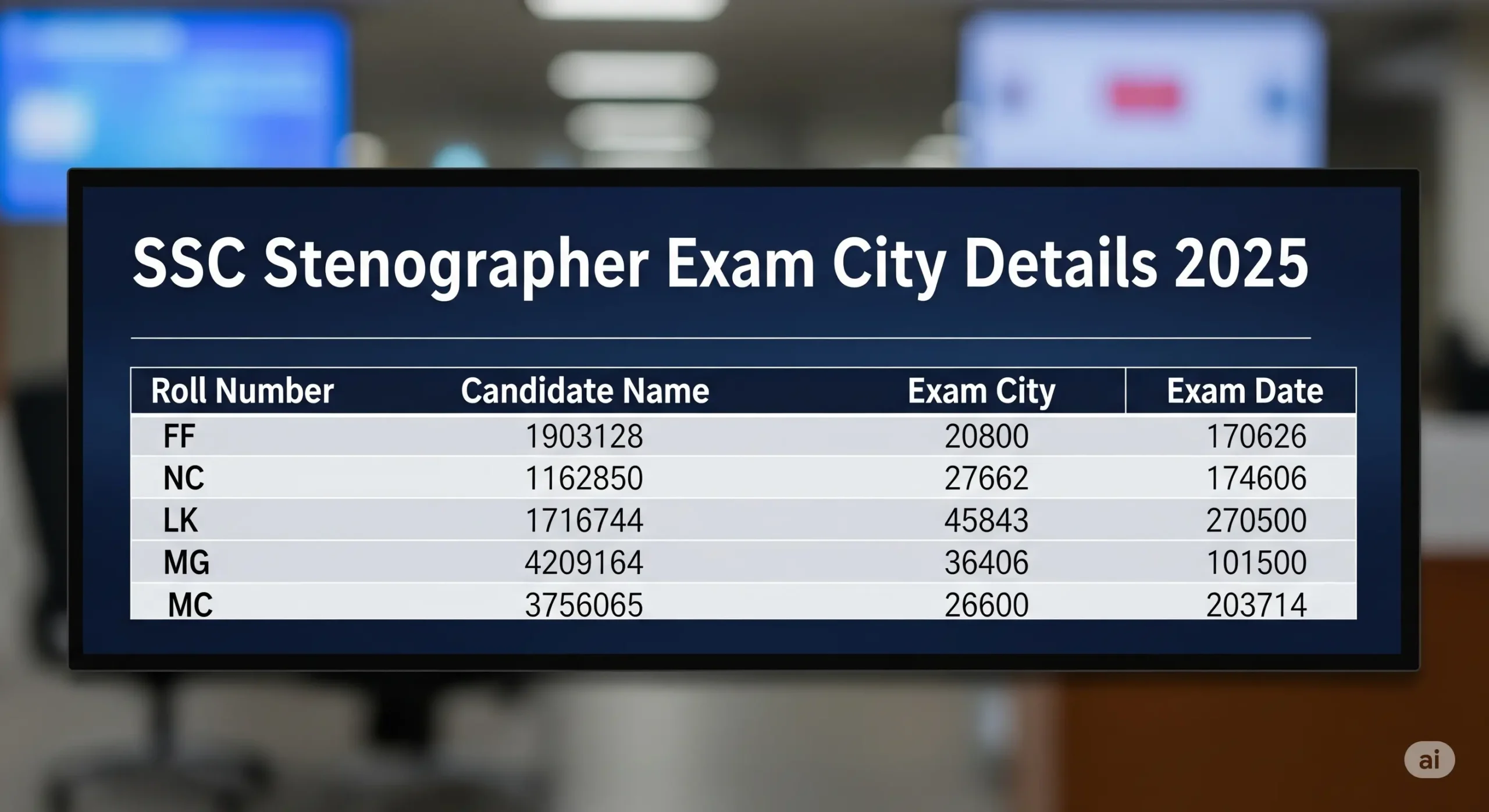 SSC Stenographer Exam City Details 2025