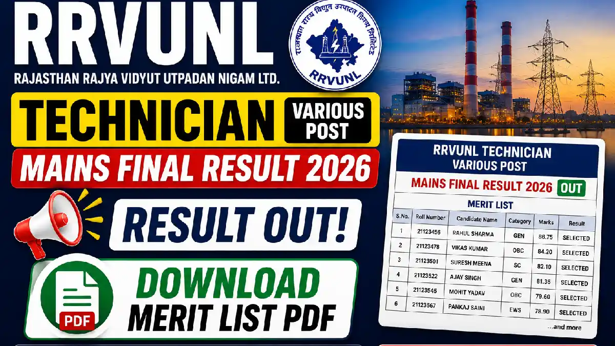RRVUNL Technician Various Post Mains Final Result 2026